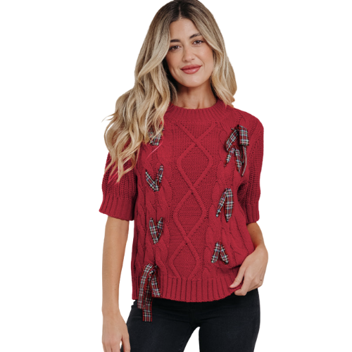 Milly Lace-Up Detail Holiday Puff Sleeve Sweater