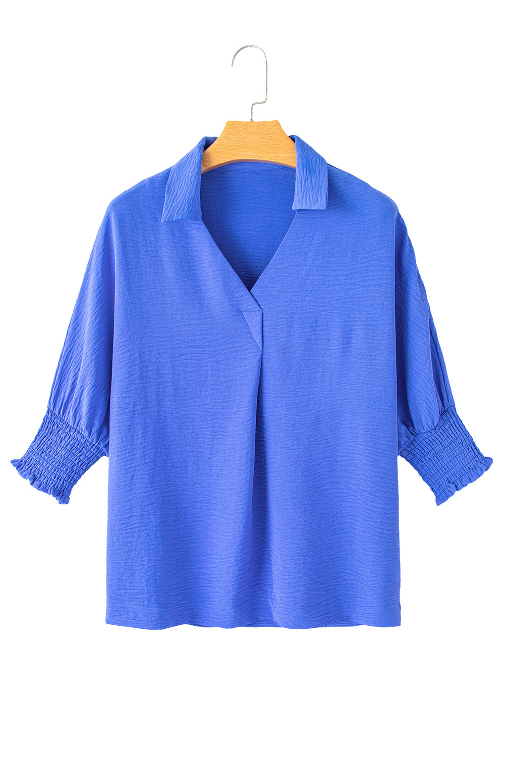 Audrey Blue Collared Smocked Sleeve Top