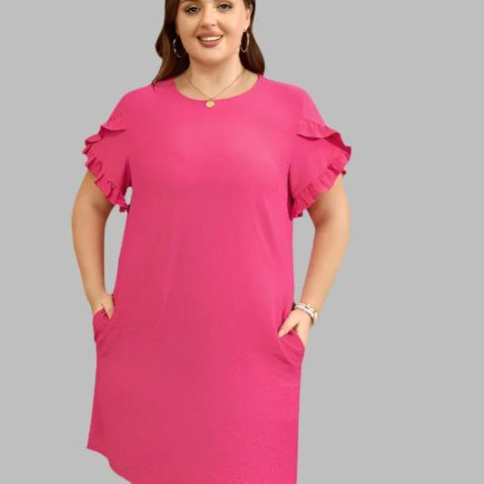 Kendal Pink Ruffled Sleeve Plus Dress