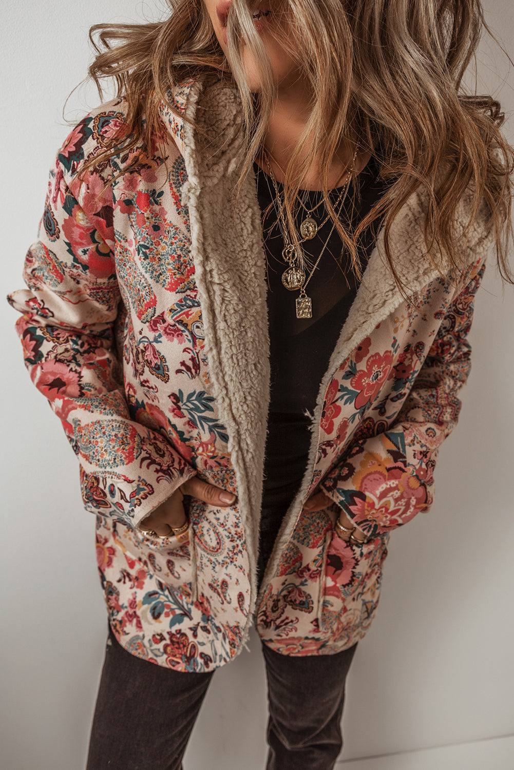 Beige Vintage Paisley Floral Hooded Jacket