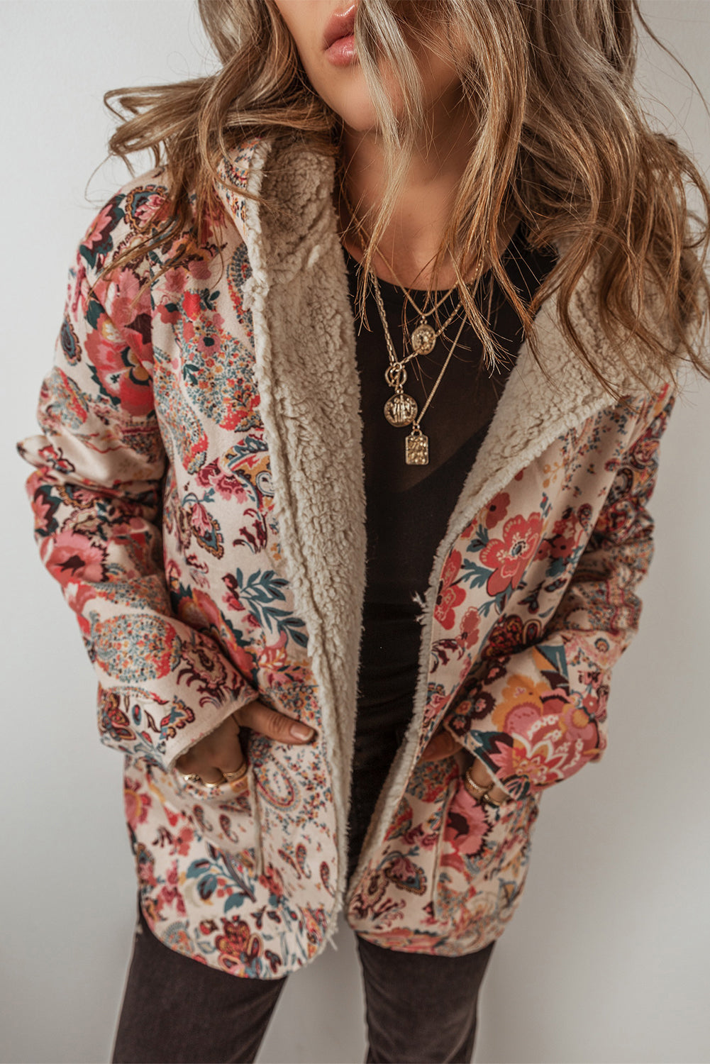 Beige Vintage Paisley Floral Hooded Jacket