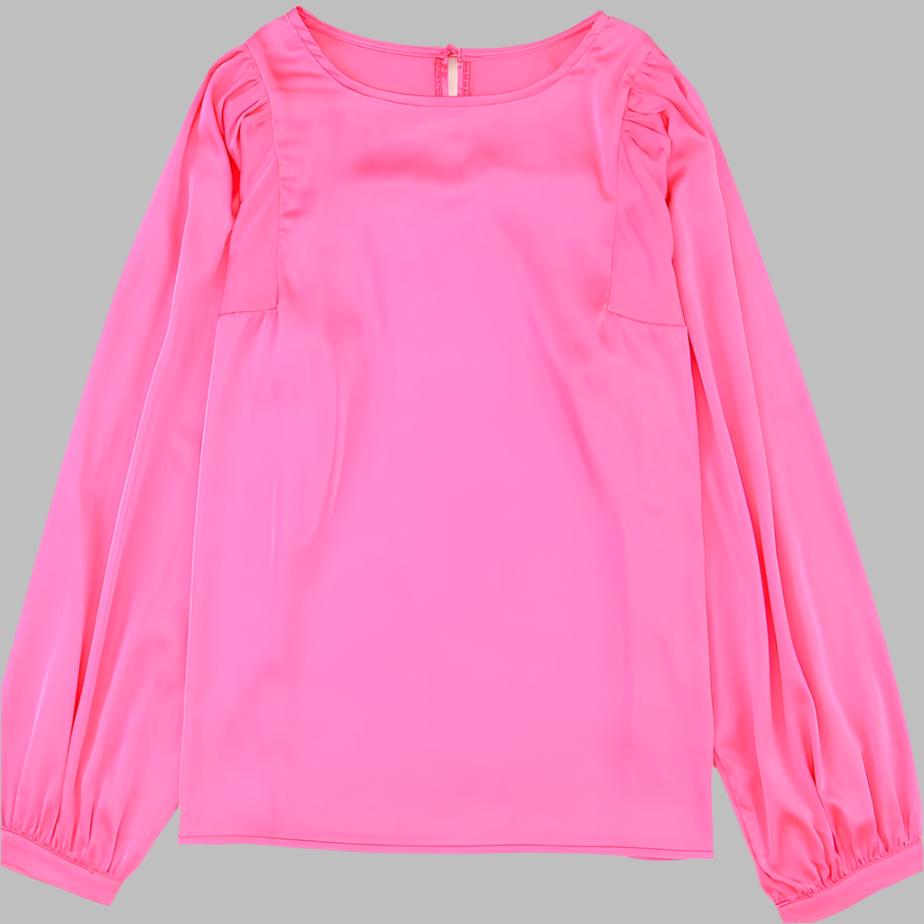 Ella Pink Satin Puff Sleeve Blouse