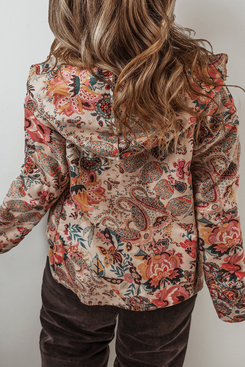 Beige Vintage Paisley Floral Hooded Jacket