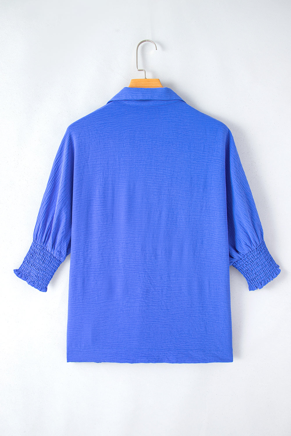 Audrey Blue Collared Smocked Sleeve Top