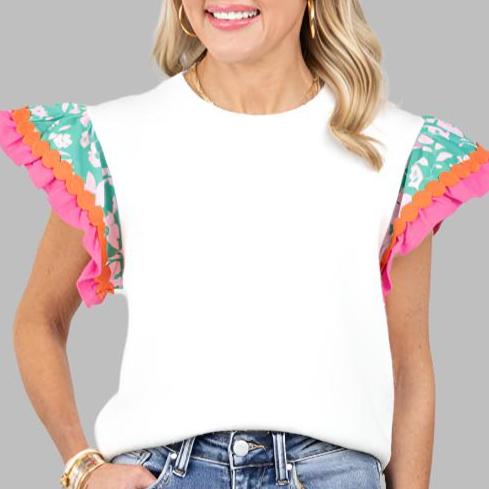 Zoey Ric-Rac Floral Sleeve Top