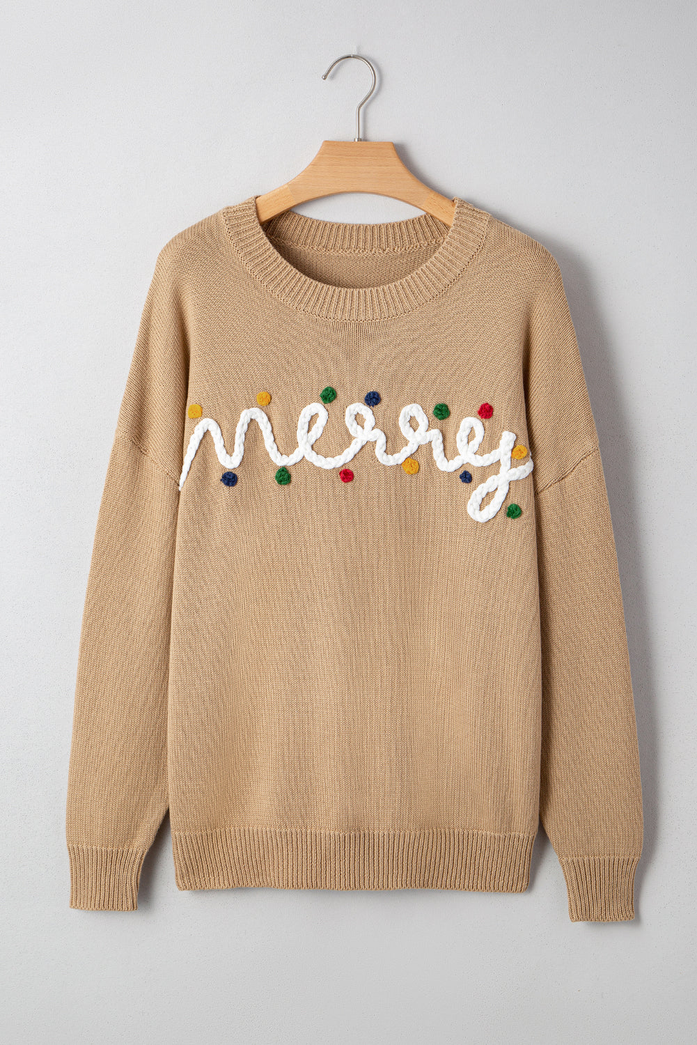 Smoke Gray Merry Colorful Dot Detail Christmas Drop Shoulder Sweater