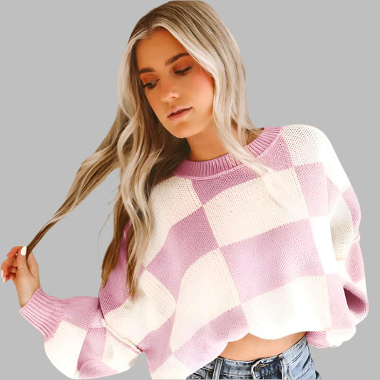 Nora Pink Checkered Sweater