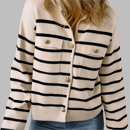 Black Stripe Cardigan Sweater