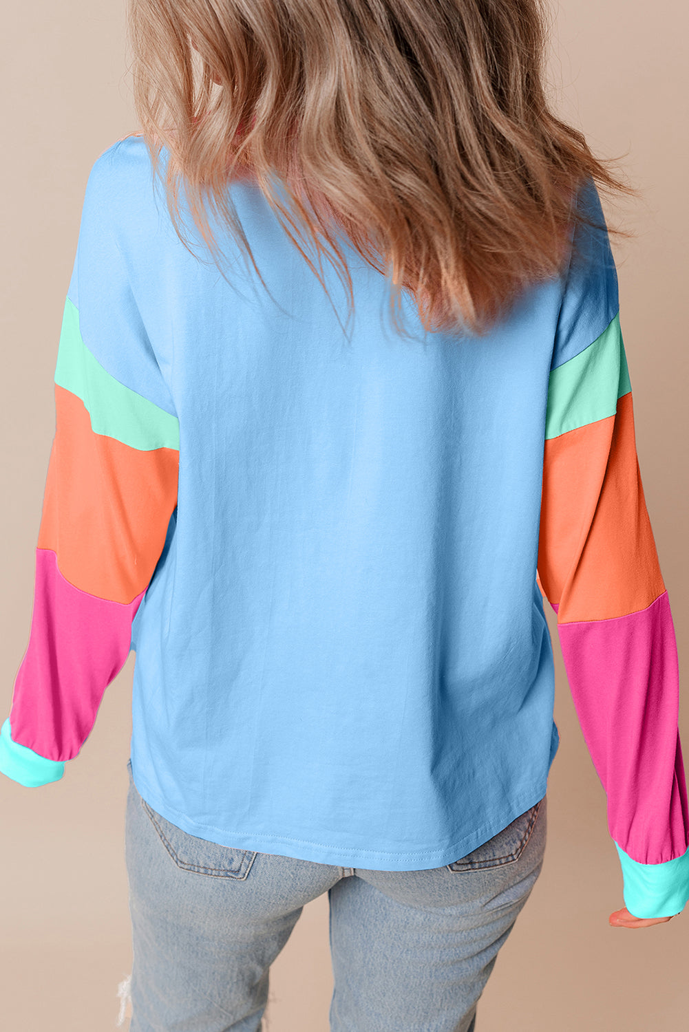 Piper Sky Blue Colorblock Patchwork Top