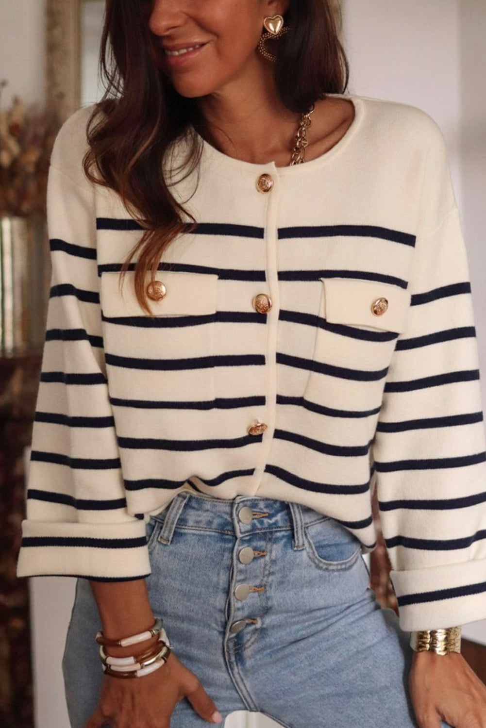 Black Stripe Cardigan Sweater