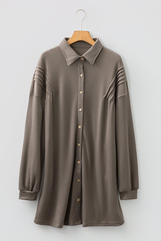 Simply Taupe Waffle Knit Shirt Tunic Dress