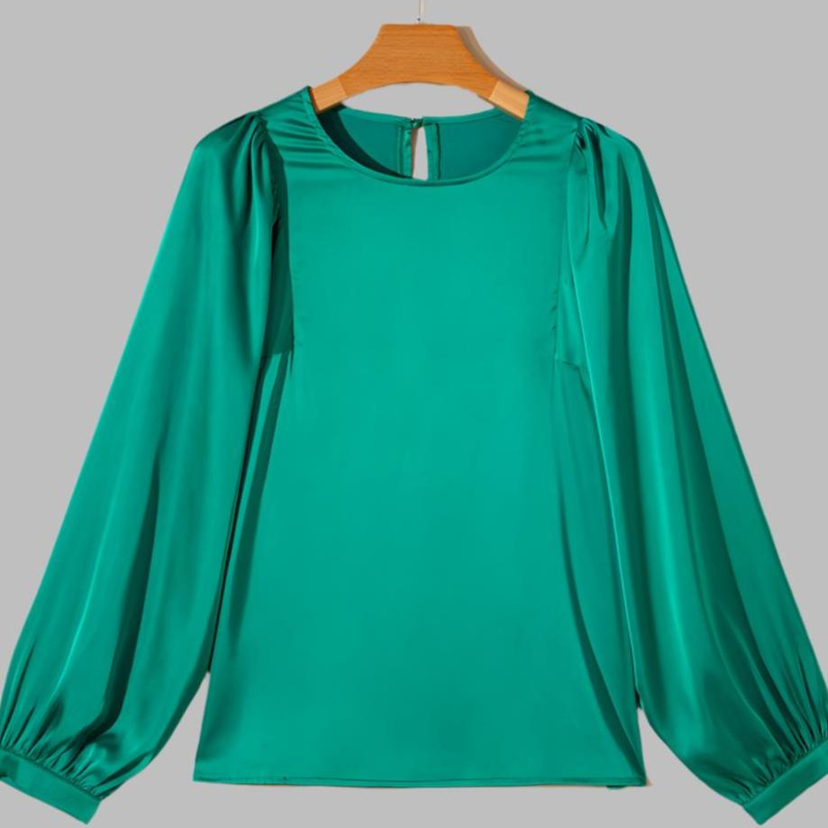 Ella Green Satin Puff Sleeve Blouse