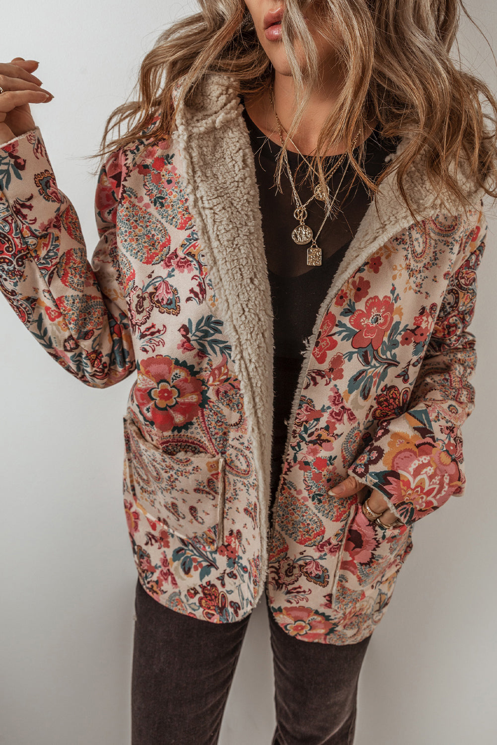 Beige Vintage Paisley Floral Hooded Jacket