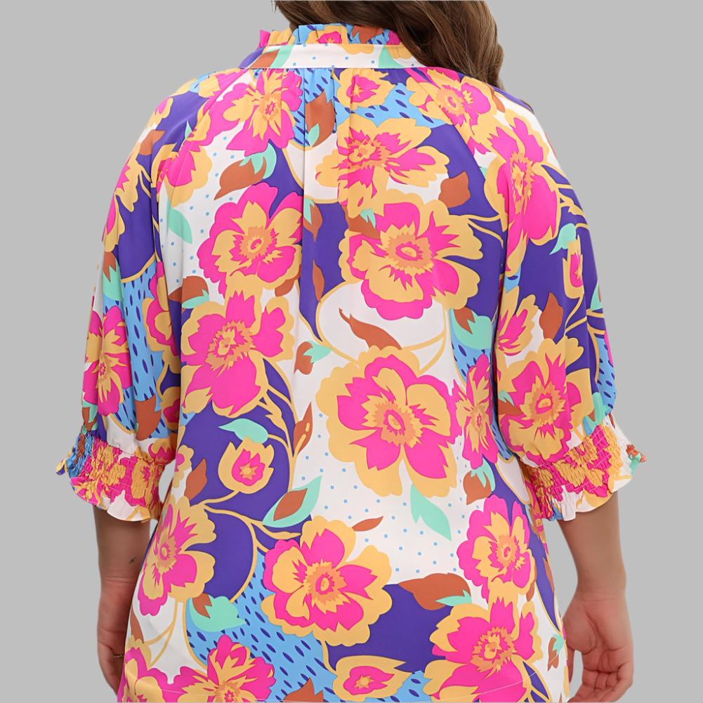 Kennley Floral Puff Sleeve Plus Top